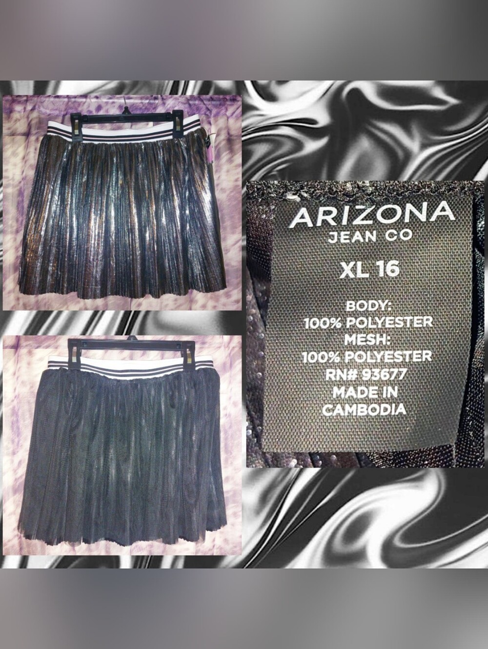 Arizona Jean Co. Girl Blk/Dark Silver/Multiclr Reversible Pleated Mini Skirt 16